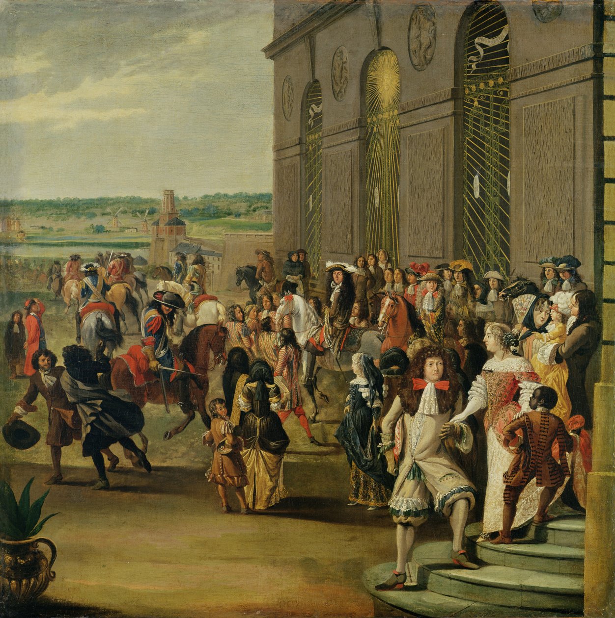 Luís XIV (1638-1715) em frente à gruta de Tétis em Versalhes, 1675 de French School