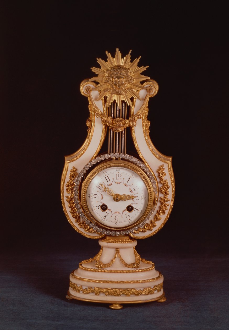 Relógio de lira, c.1810 (mármore e ormolu com jóias de pasta) de French School