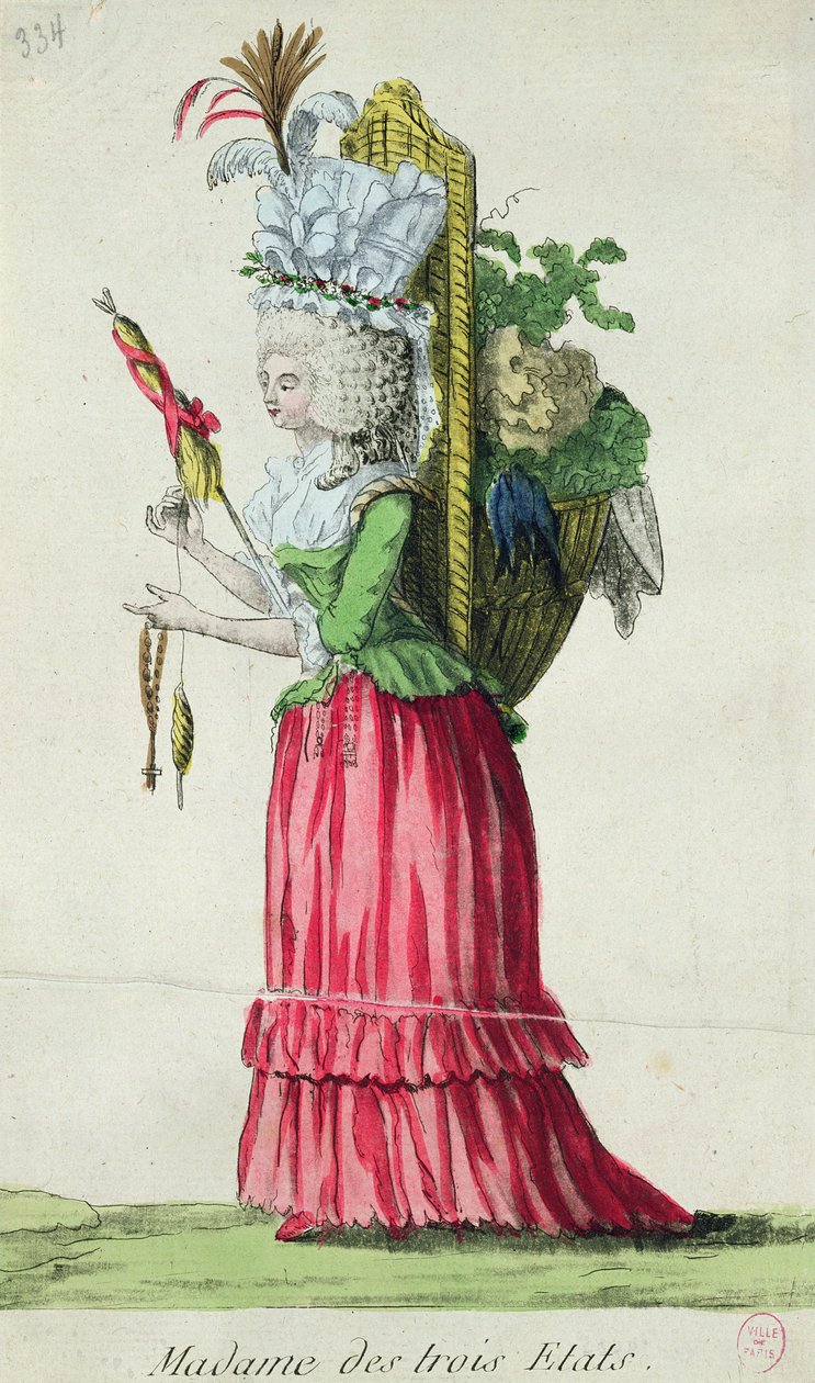 &39;Madame des Trois Etats&39;, caricatura sobre as três propriedades da França antes da Revolução de French School