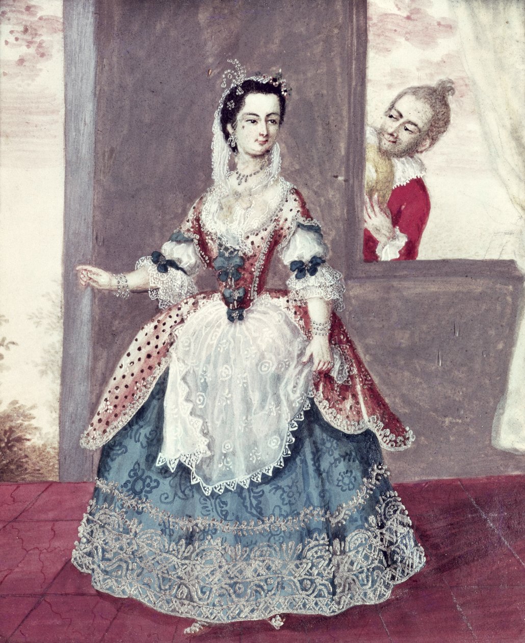 Mademoiselle Contat (1760-1813) no papel de Suzanne em &39;O casamento de Figaro&39; de French School