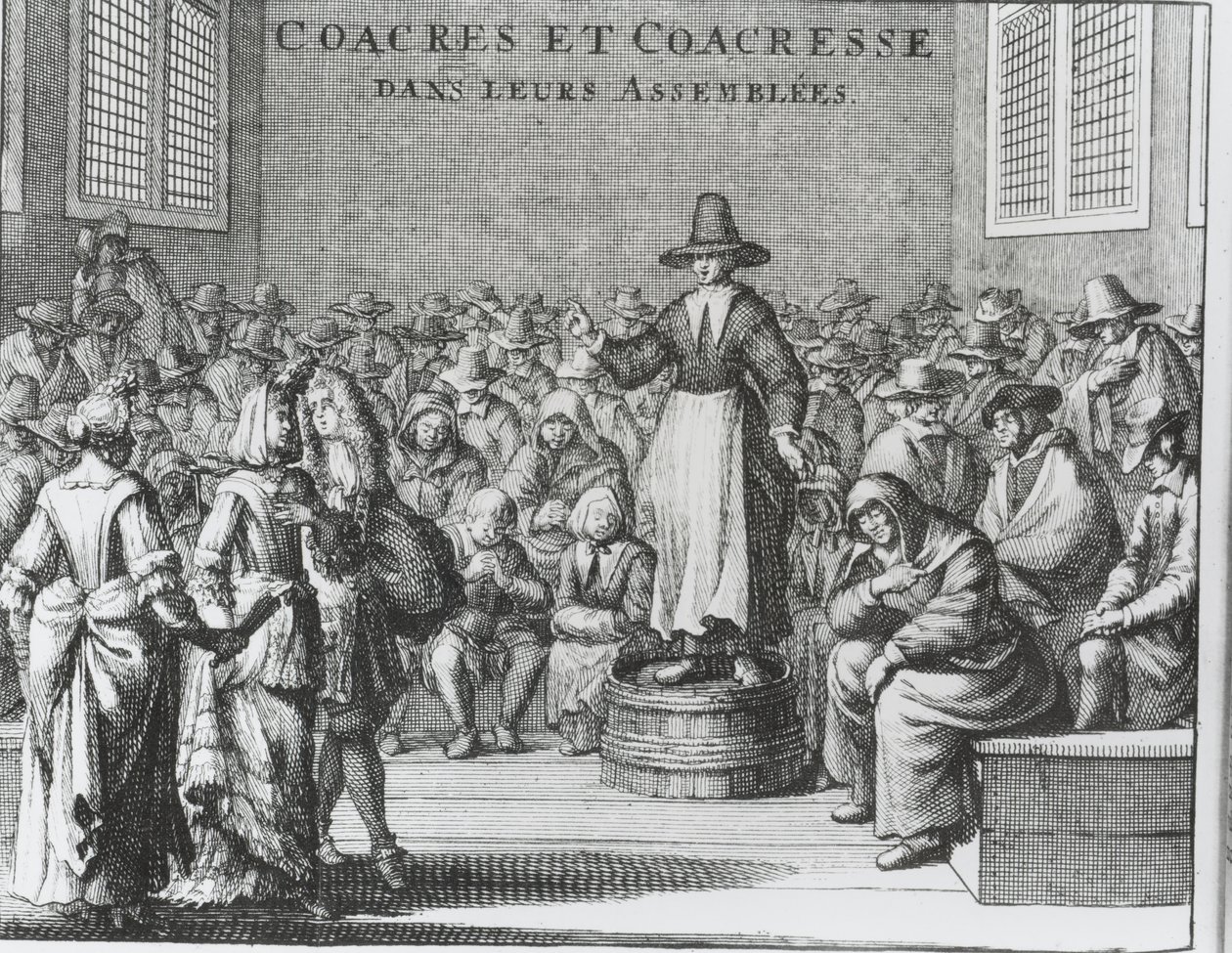 Quakers masculinos e femininos em sua montagem de French School