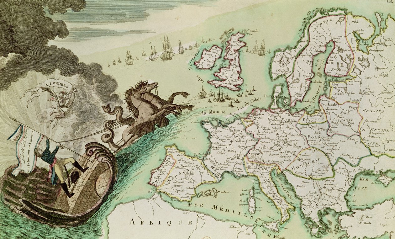 Mapa ilustrando o ataque naval na Inglaterra por Napoleão Bonaparte (1769-1821) c.1803-04 de French School