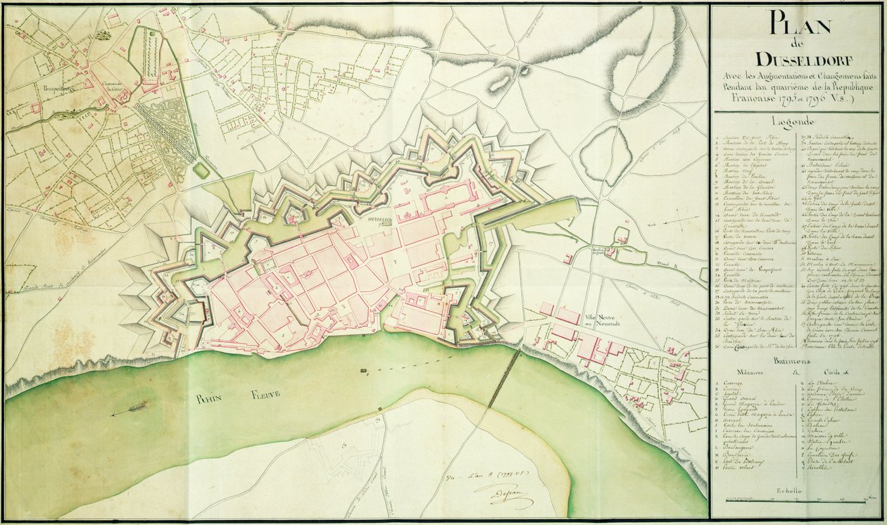 Mapa de Dusseldorf, 1797 de French School