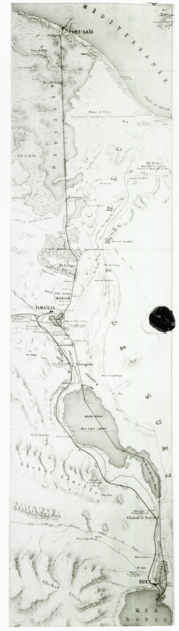 Mapa do canal de Suez, c.1869 de French School