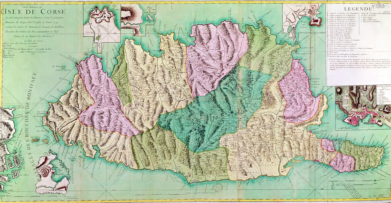 Mapa militar da Córsega, 1768 de French School