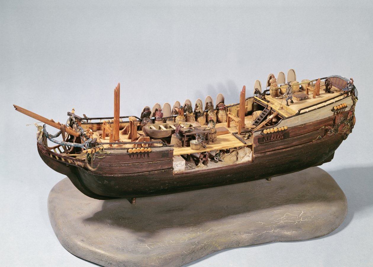 Modelo de um barco de pesca (madeira e metal) de French School