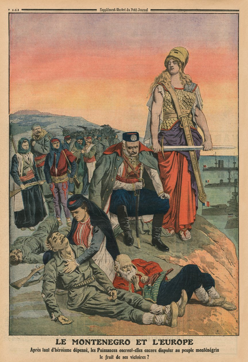 Montenegro e Europa, ilustração da capa do "Le Petit Journal", suplemento ilustrativo, 4 de maio de 1913 de French School