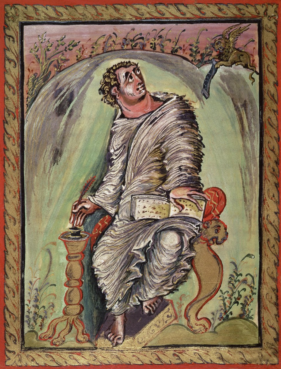 Ms 1 fol.60v São Marcos em sua escrivaninha, do Evangelho de São Marcos, dos Evangelhos Ebbo, c.816-835 de French School