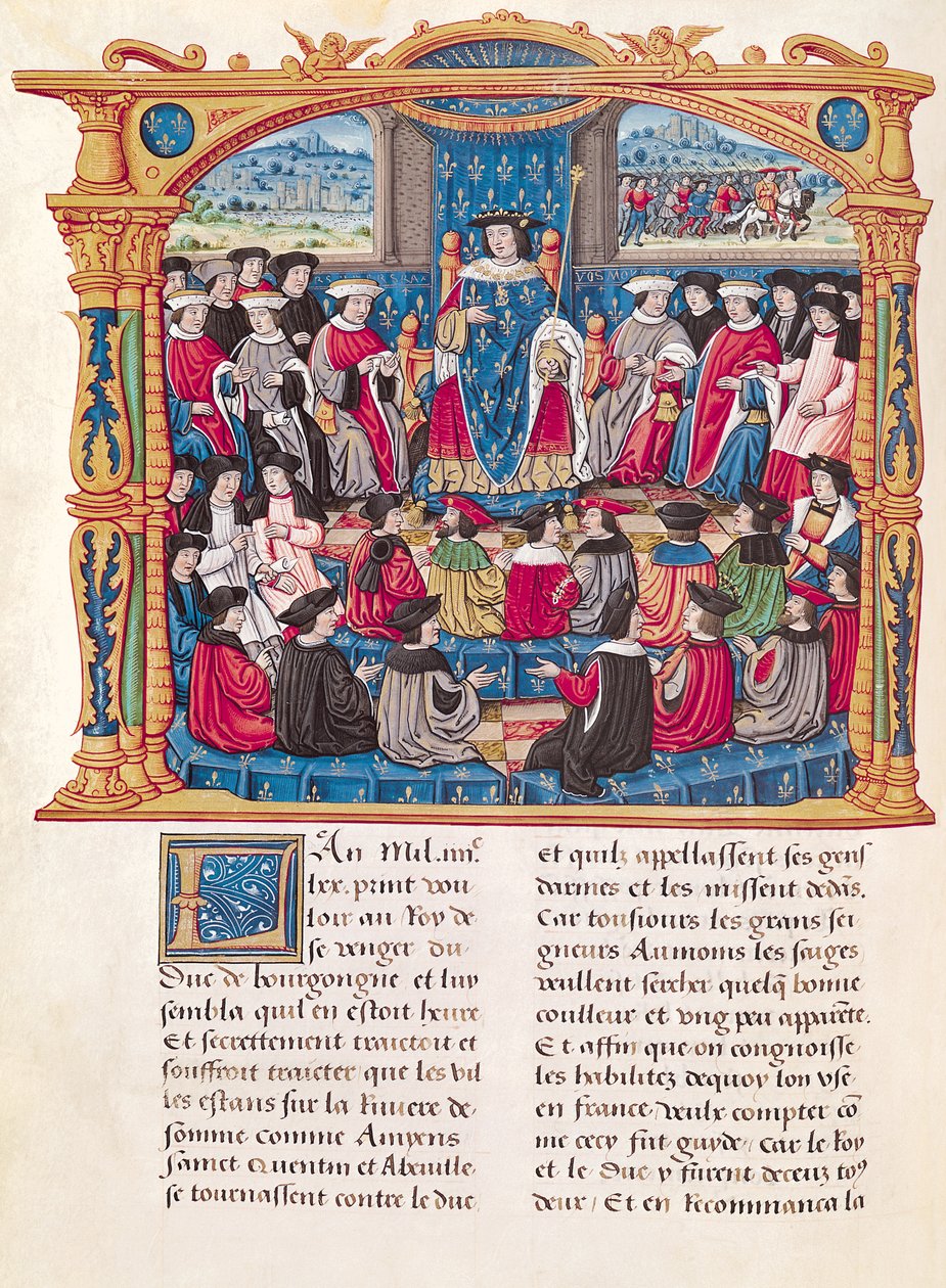 Ms 18 Fol.66v Louis XI Inicia a Guerra contra Charles le Temeraire, Duque de Borgonha, das Memórias de Philippe of Commines (1445-1509) de French School