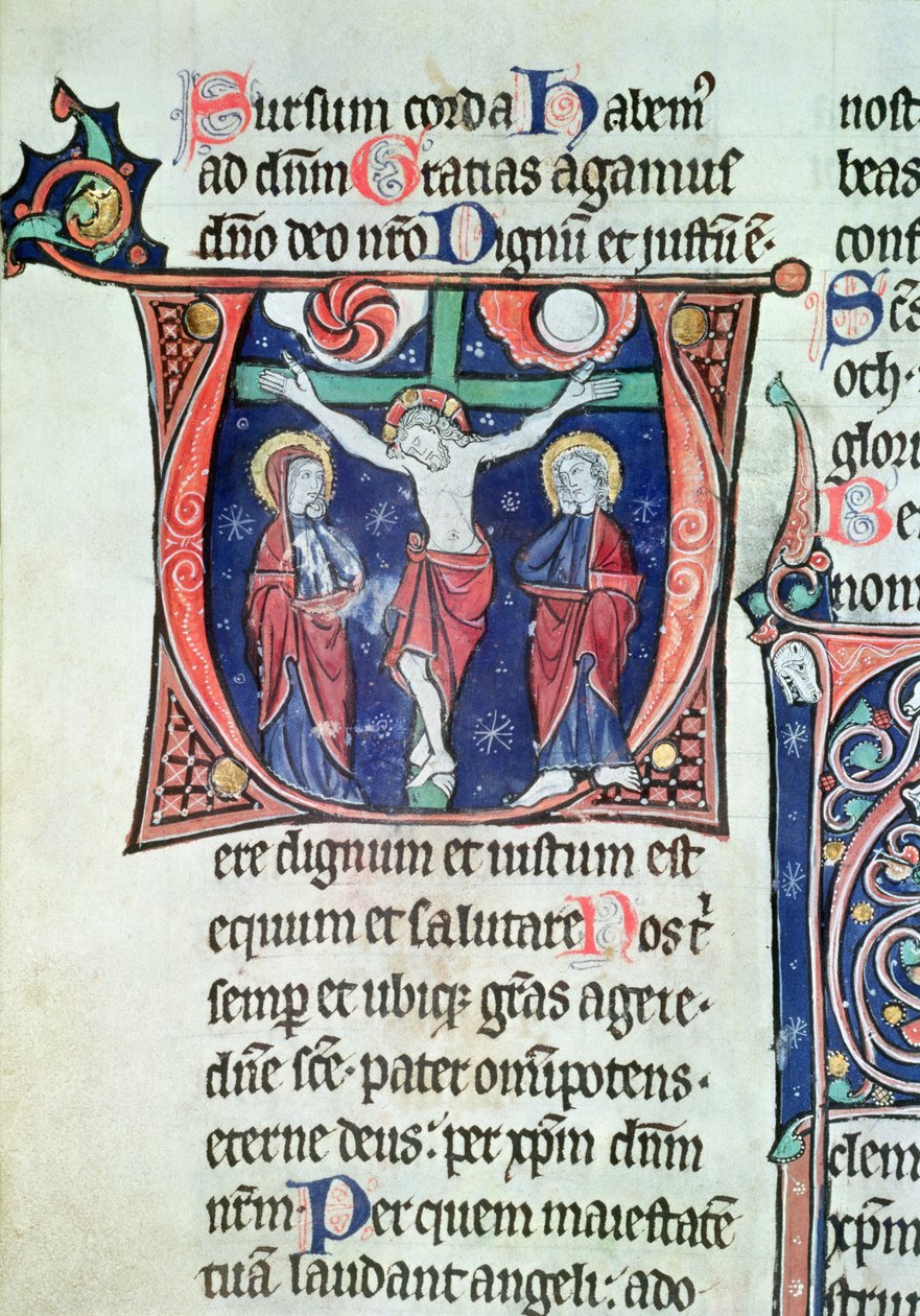Sra. 228 fol.89v Crucificação, do Missal da Consagração da Abadia de Vauclair, 1257 de French School