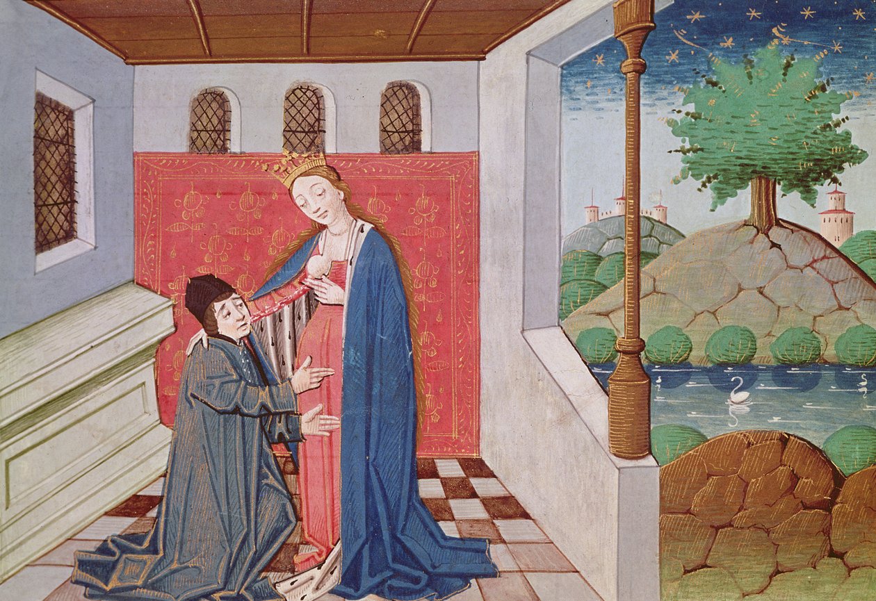 3045 fol.40v Diálogo entre Boécio e Filosofia, de &39;Consolation de la Philosophie&39;, traduzido por Jean de Meung de French School