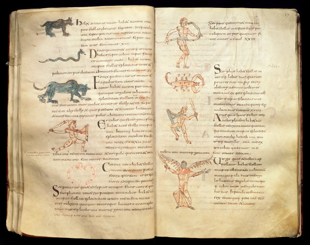 Ms 422 Fol.26v und 27r Caminho da lua através das constelações, de &39;De Natura Rerum&39; por Isidore de Sevilha de French School