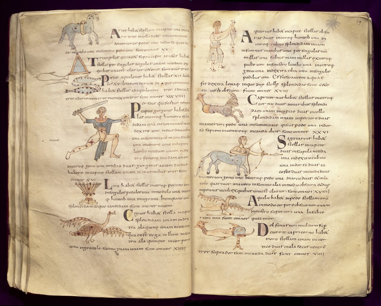 Ms 422 Fol.27v und 29v Caminho da lua através das constelações, de &39;De Natura Rerum&39; por Isidore de Sevilha de French School