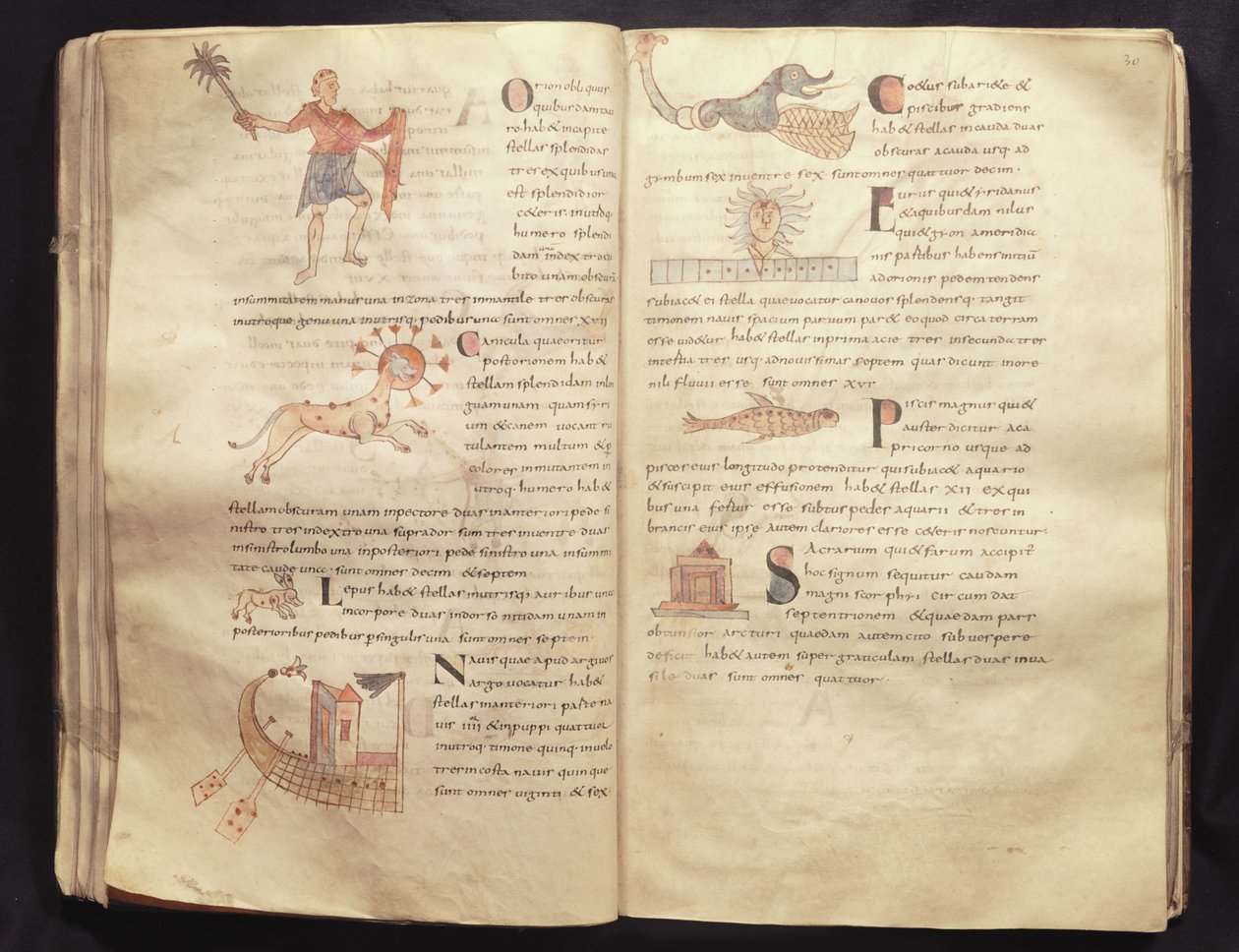 Ms 422 Fol.29 und 30 Caminho da lua através das constelações, de &39;De Natura Rerum&39; por Isidore de Sevilha de French School