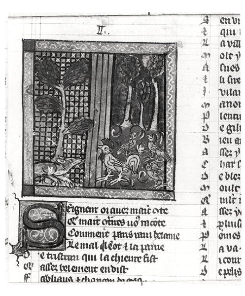 Sra. Fr 1580 The Fox Lisonjeando Chanteclerc, de Le Roman de Renart de French School