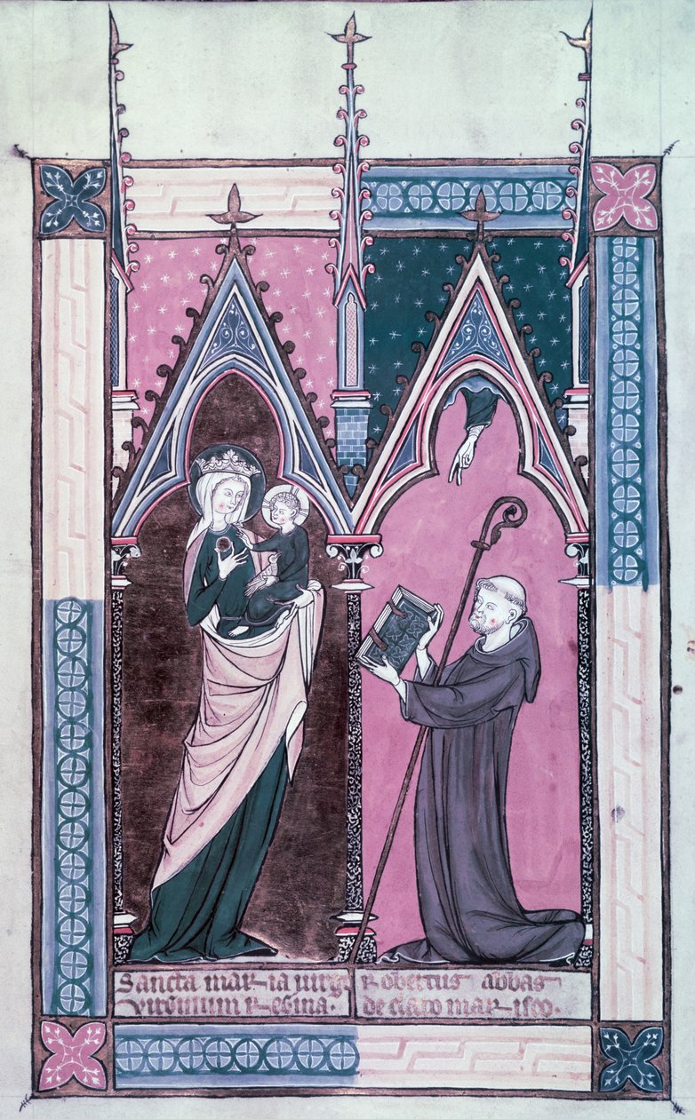 MS.174 fol.2T Abbot Robert de Clairmarais apresenta sua cópia de &39;A Grande Virgem Maria&39; por Richard de Saint-Laurent a Nossa Senhora de Clairmarais de French School