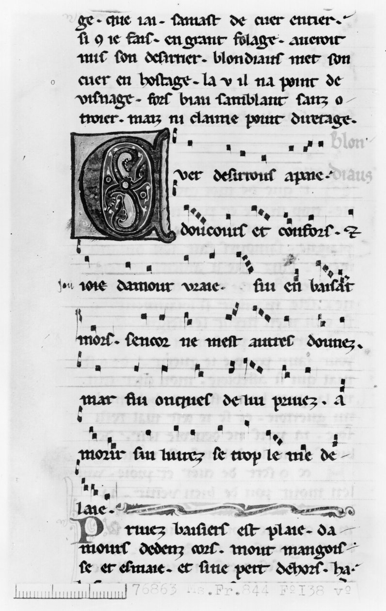 Ms.Fr 844 fol.138v Canção de Blondel de Nesles (final do século XII) de French School