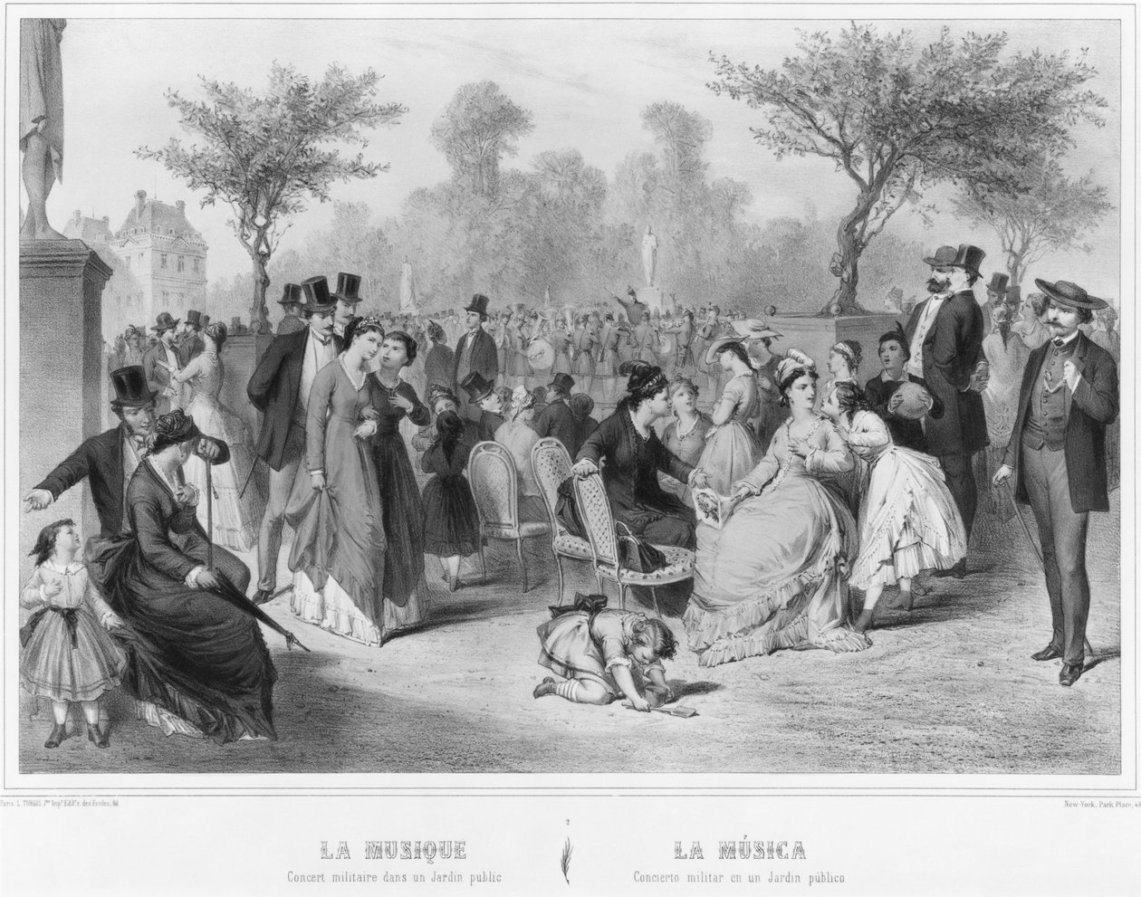 Música, concerto militar em um jardim público de French School