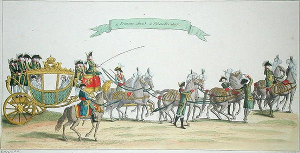 Napoleão Bonaparte (1769-1821) a caminho de Notre Dame para sua coroação, 2 de dezembro de 1804 de French School