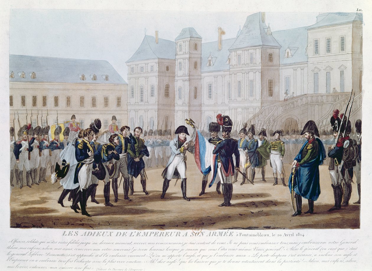 Napoleão I (1769-1821) Beijando a bandeira, ou o adeus em Fontainebleau, 20 de abril de 1814 de French School
