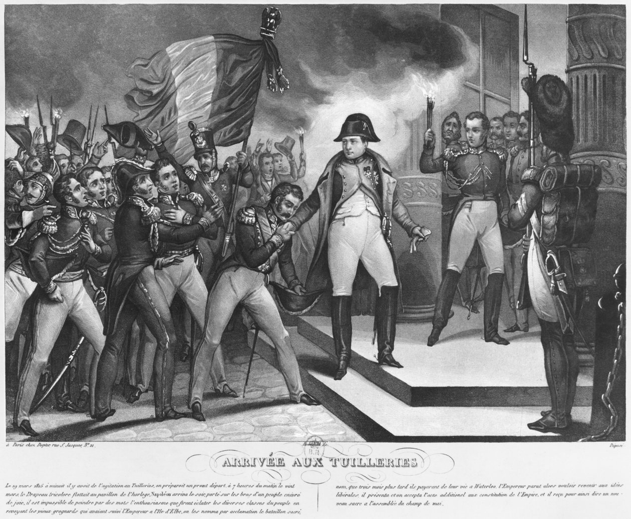 Napoleão I (1769-1821) chegando ao Tuileries em 20 de março de 1815, Paris, gravado pela Roemhild de French School