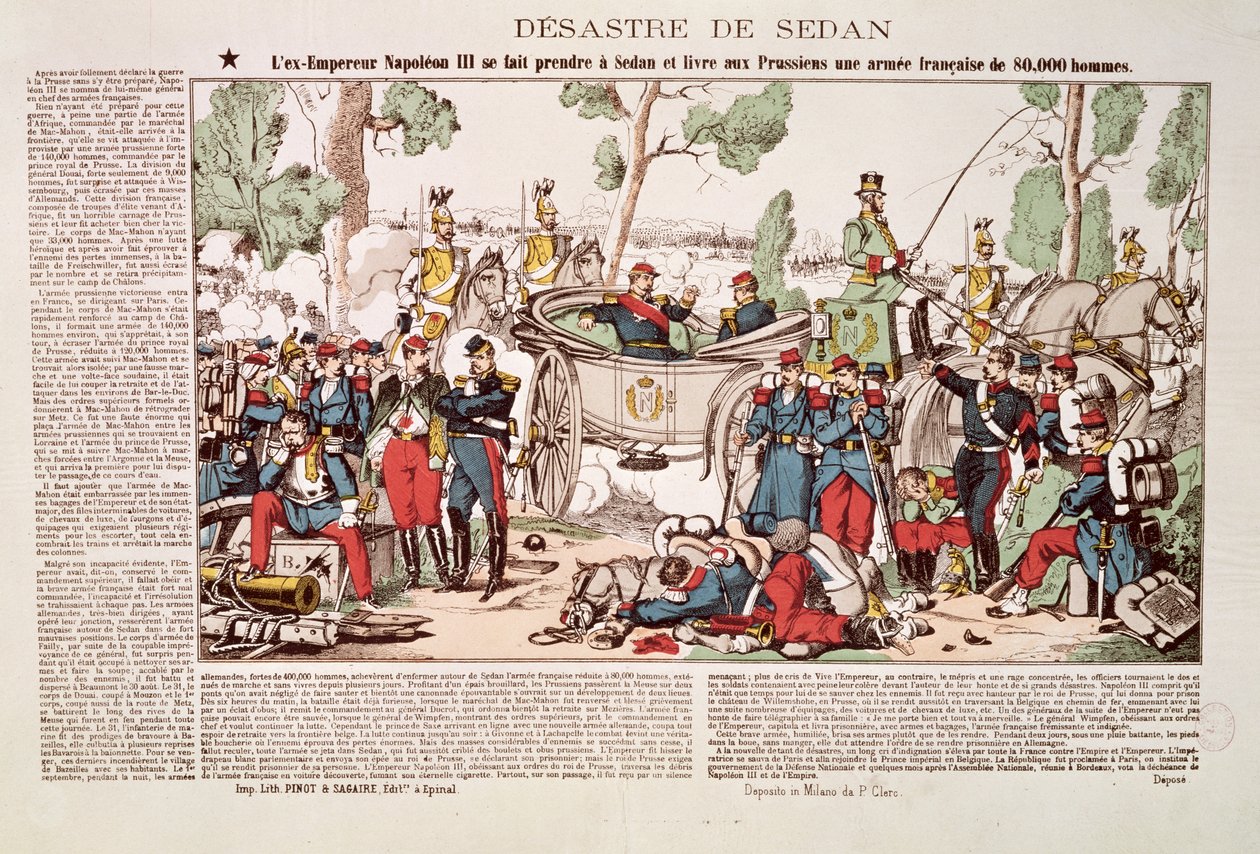 Napoleão III (1808-1873) chega a Sedan e entrega 80.000 soldados franceses ao exército prussiano, 1º de setembro de 1870 de French School