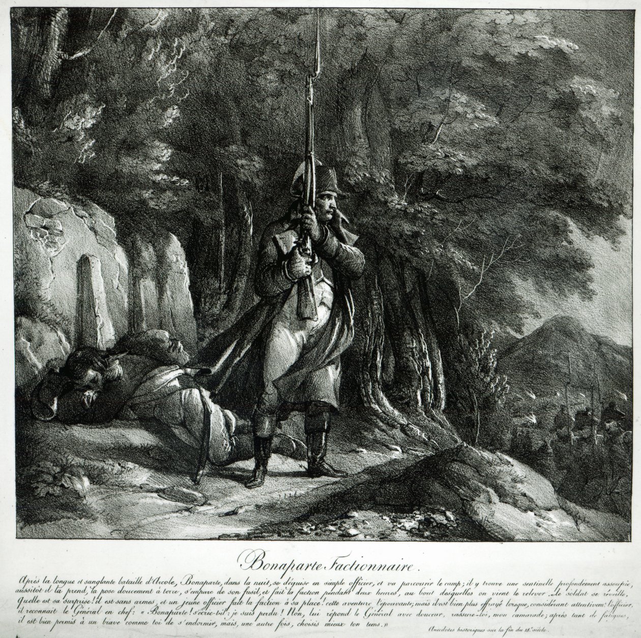 Napoleão em serviço de sentinela após a Batalha de Pont d&39;Arcole, 15-17 de novembro de 1796, de French School