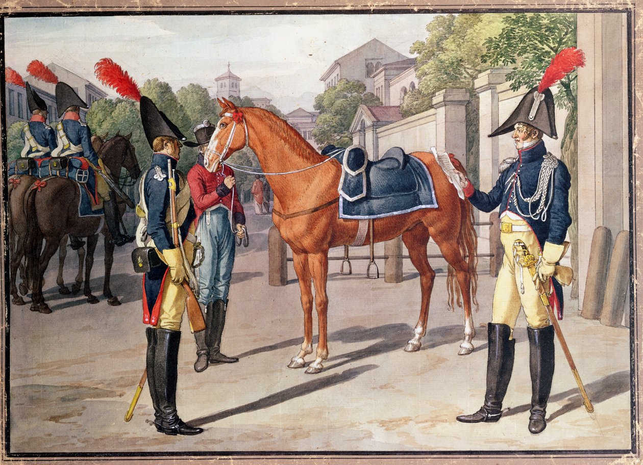 Oficial e guarda da guarda real em 1826 de French School
