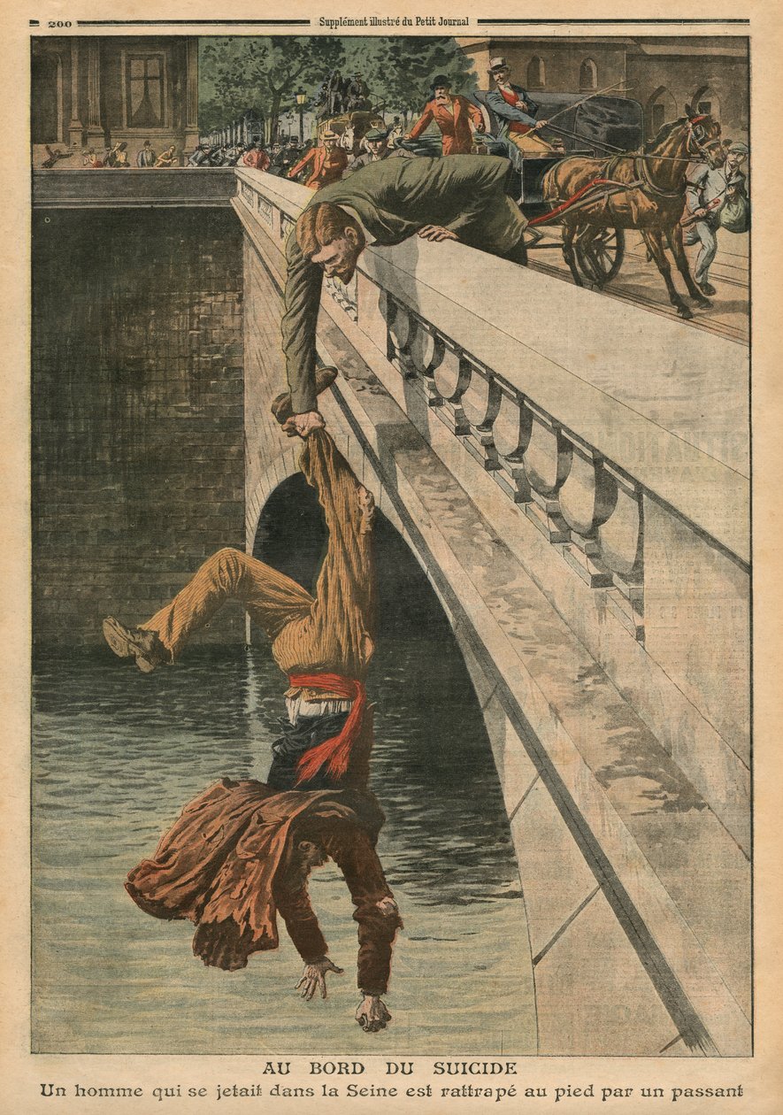 À beira do suicídio, ilustração de &39;Le Petit Journal&39;, suplemento ilustre, 19 de junho de 1910 de French School