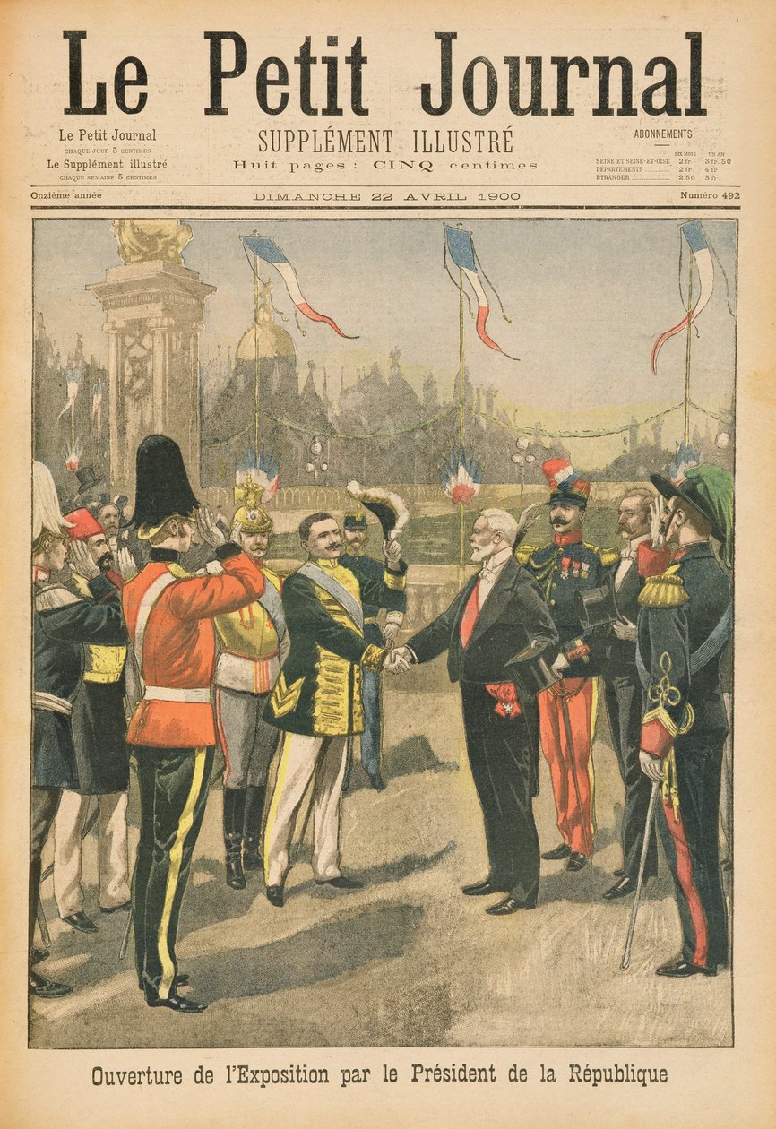 Abertura da Exposição Universal de 1900 pelo Presidente da República, Paris, ilustração do &39;Le Petit Journal&39;, 22 de abril de 1900 de French School