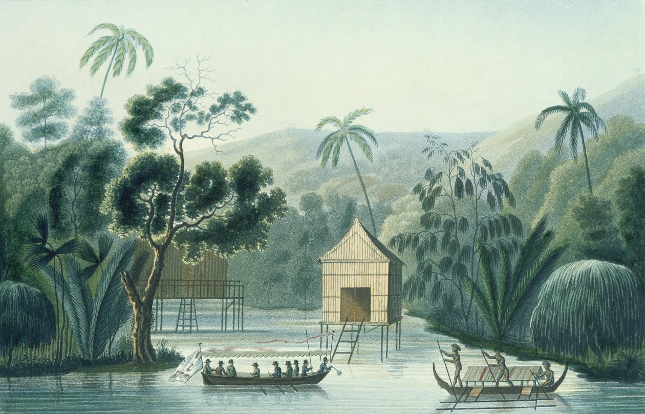 Pagode na ilha de Waigiou, de viagem ao redor do mundo no Corvette La Coquille (1822-25) por Louis Isidore Duperrey (1786-1865) de French School