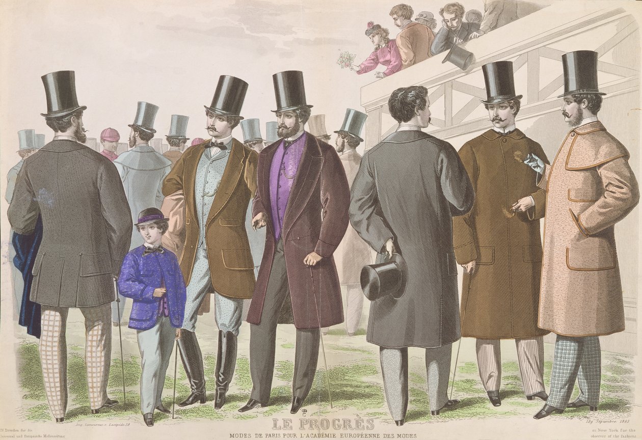 Propaganda parisiense para roupas masculinas da moda, 1865 de French School