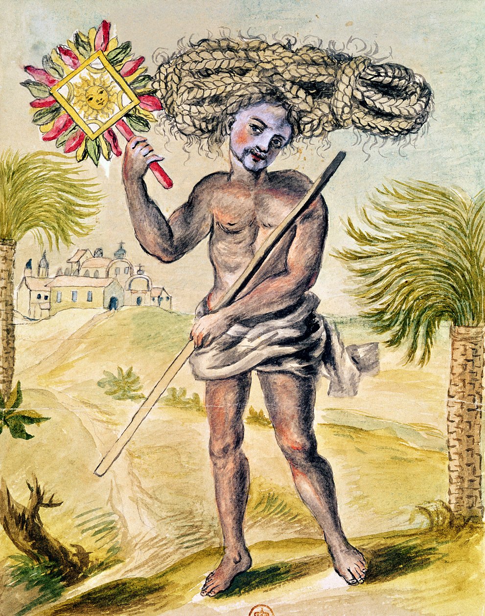 Homem penitente na Índia com cabelo trançado, de &39;Usages Indiens&39;, 1688 de French School