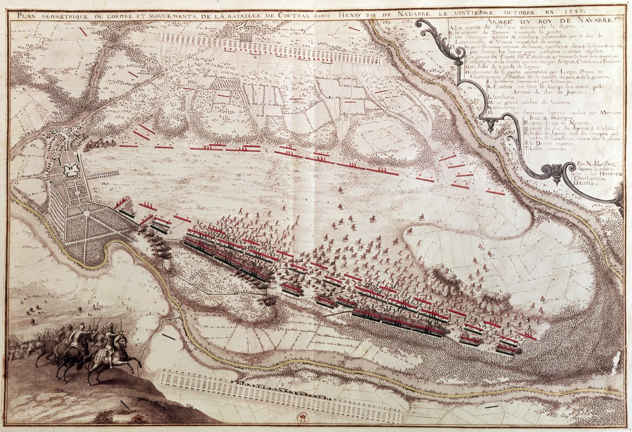 Plano da Ordem da Batalha de Coutras em 8 de outubro de 1587 de French School
