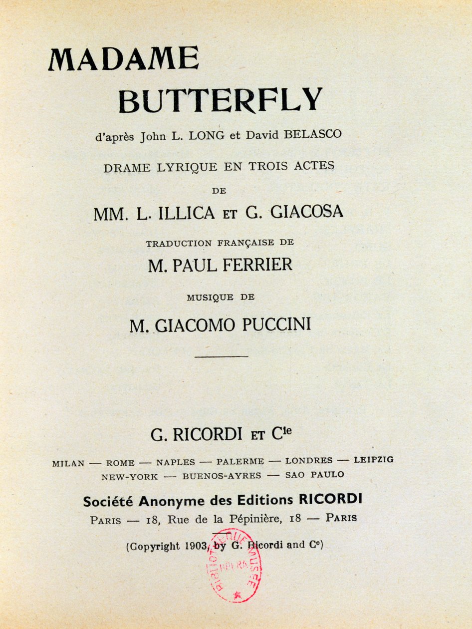 Playbill para &39;Madame Butterfly&39; por Giacomo Puccini (1858-1924) 1903 de French School