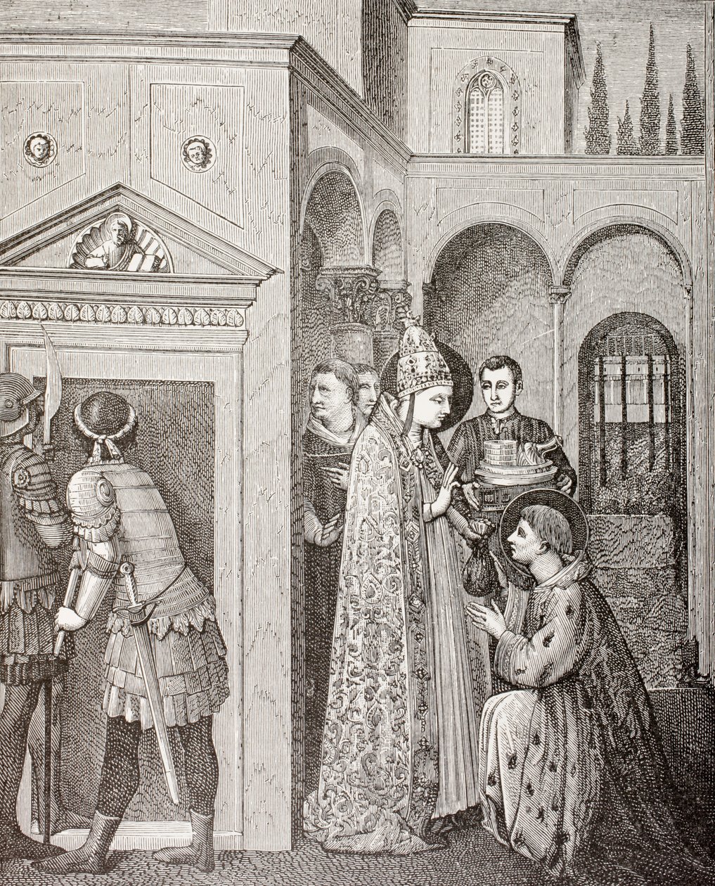 Papa Sixtus II, de "Vida Militar e Religiosa na Idade Média" por Paul Lacroix, publicado em Londres c.1880 de French School