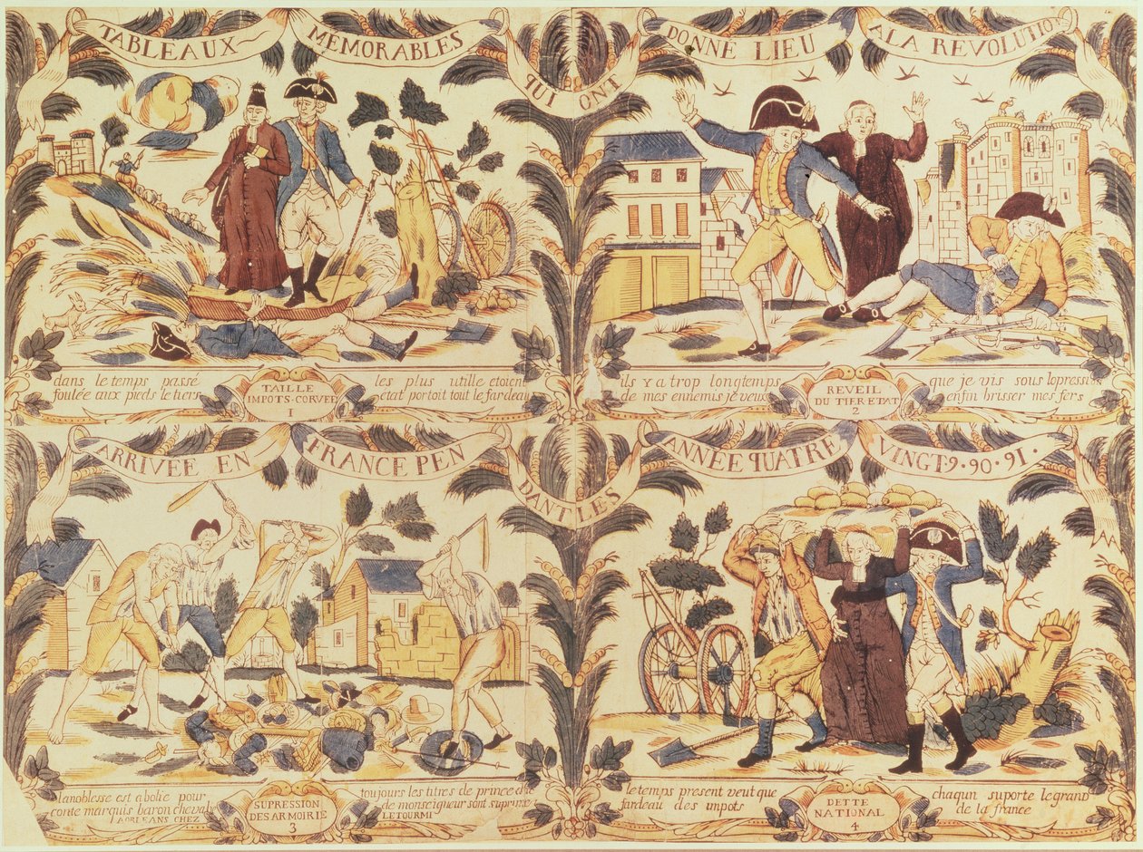 Imagery Popular destacando em cartoons de strip as principais causas da Revolução na França, c.1792 de French School