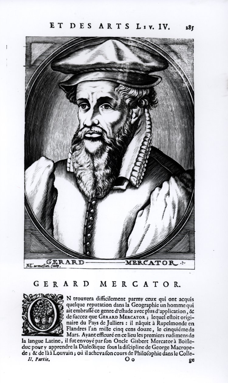 Retrato de Gerard Mercator (1512-94) gravado por Nicholas II de Larmessin (1654-94) de French School