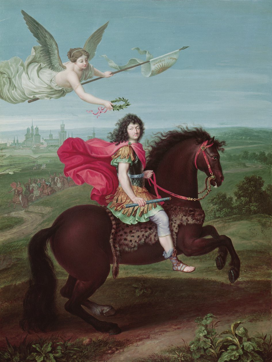 Retrato de Louis XIV (1638-1715), frontispício de um livro de mapas de campanha militar de French School