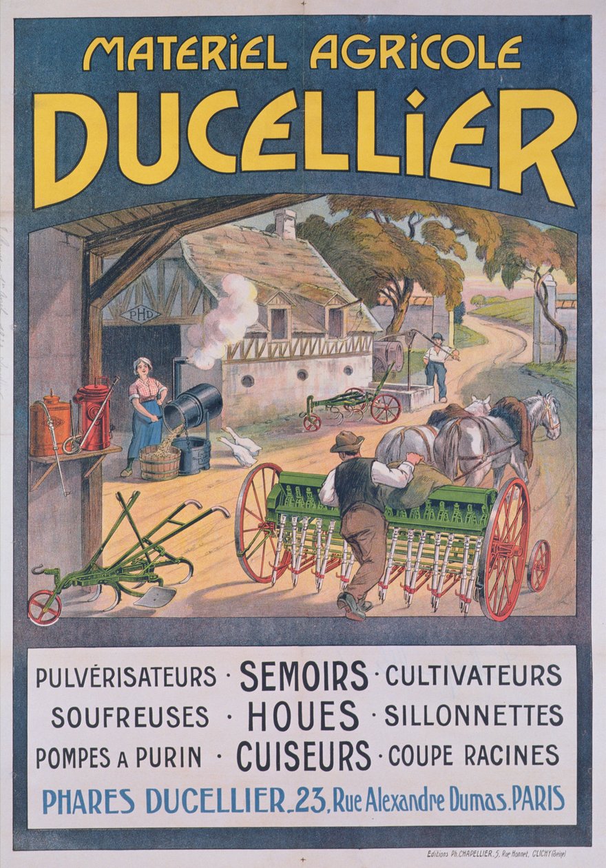 Poster publicidade Ducellier equipamentos agrícolas, 1920 de French School