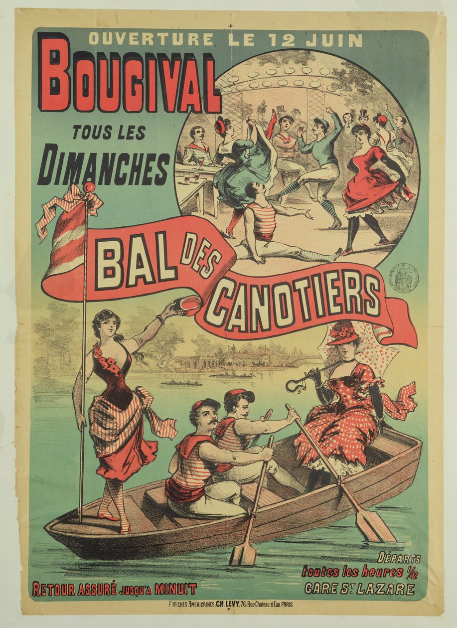 Propaganda de cartazes &39;Le Bal des Canotiers&39; em Bougival, c.1875 de French School