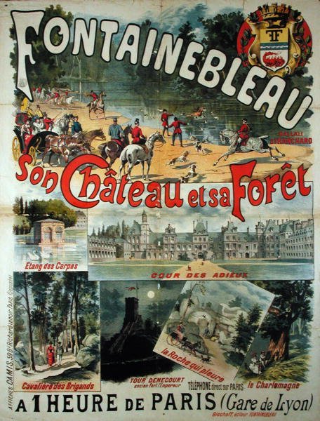 Cartaz publicitário do Chateau e da Floresta de Fontainebleau de French School