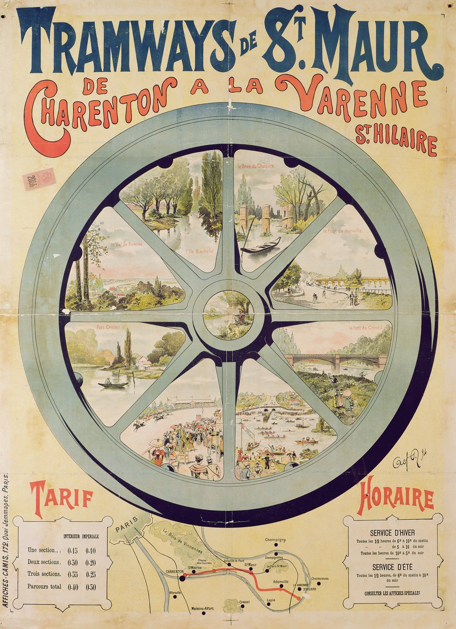 Poster publicidade Tram Bonde de St. Maur de Charenton para Varenne-Saint-Hilaire, 1894 de French School