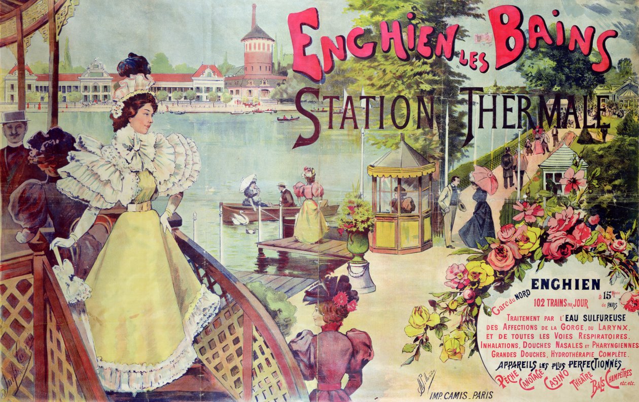 Cartaz, anunciando, a, spa, recurso, de, Enghien-les-Bains, frança, tarde, 19o século de French School