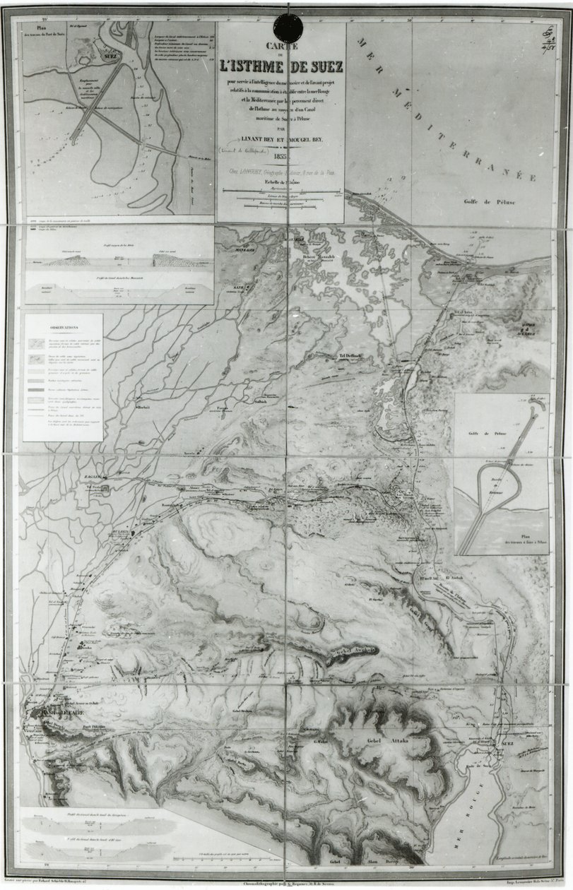 Mapa Preparatório do Canal de Suez, 1855 de French School