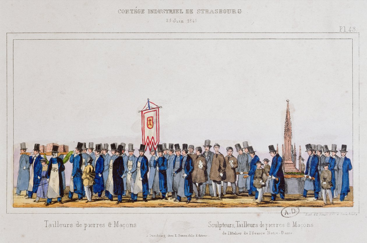 Procissão dos trabalhadores de pedra e maçons em Estrasburgo, 25 de junho de 1840 de French School