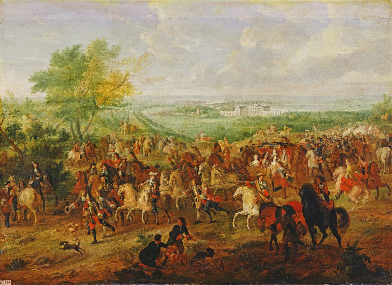 Promenade de Louis XIV (1638-1715) antes do Palácio de Clagny, c. 1680 de French School