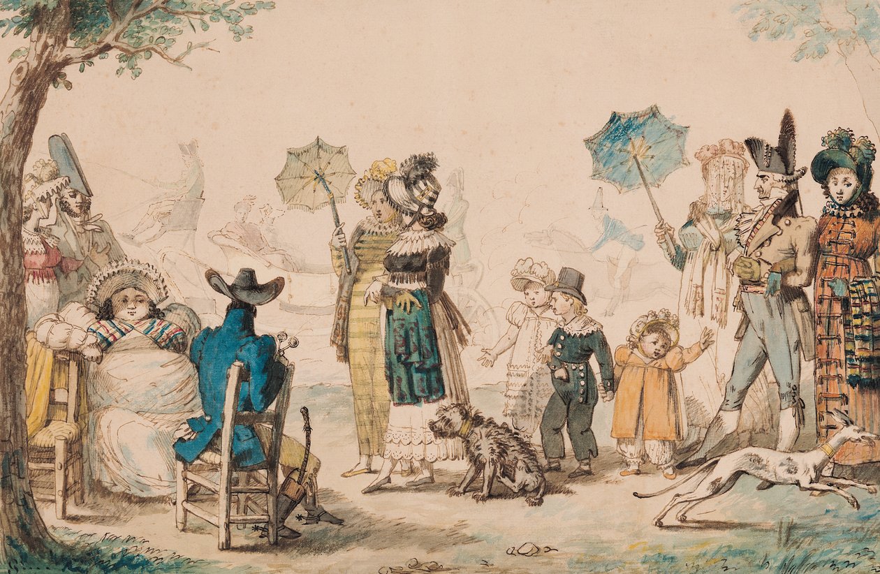 Promenade na Champs-Elysees, 1811 (caneta e tinta no papel) de French School