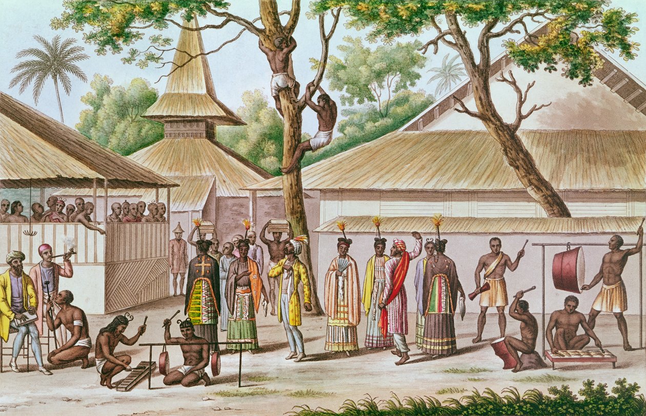 Festival religioso em Caieli, ilha de Buru, de &39;viagem ao redor do mundo em Corvette Shell (1822-25) por Louis Isidore Duperrey (1786-1865) de French School