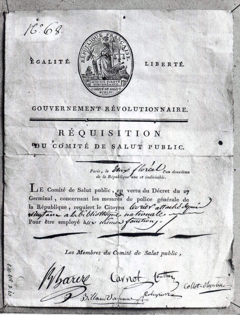 Requisição do Comitê de Salvação Pública, 1789-99 de French School